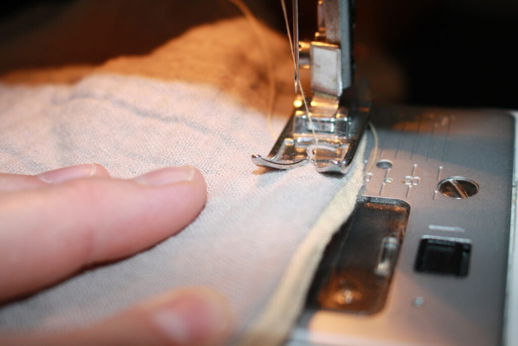 sewing final seam on blanket edge