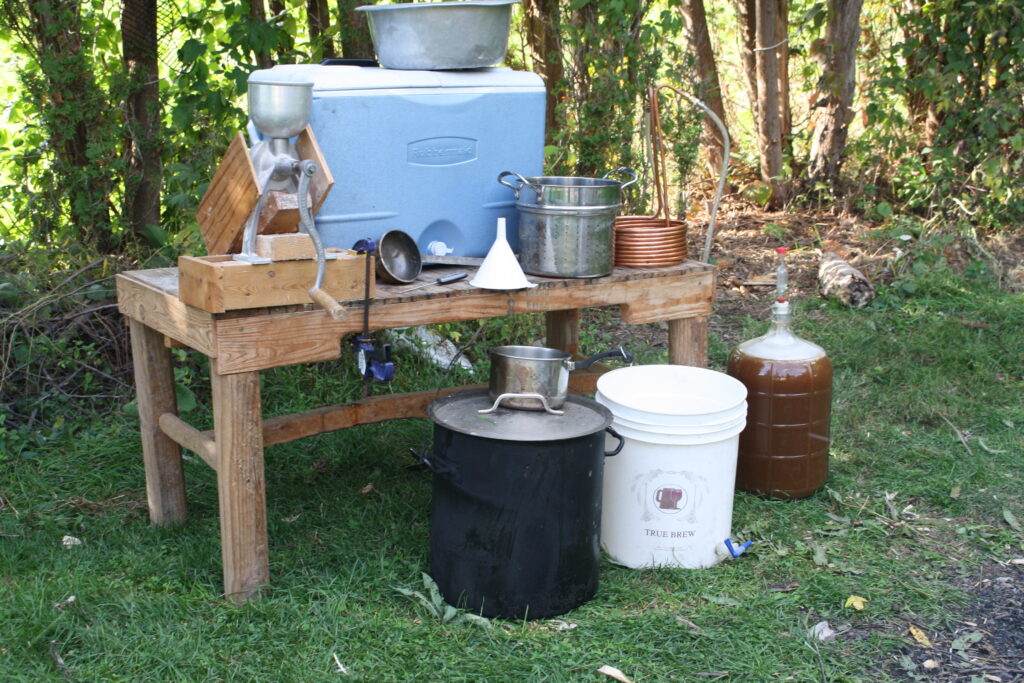 Beer equipment laid out on a table