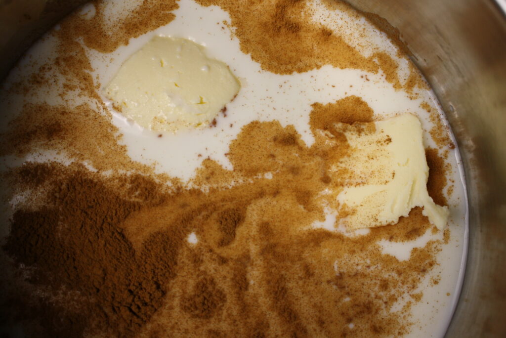 milk, butter, and cinnamon in a saucepan