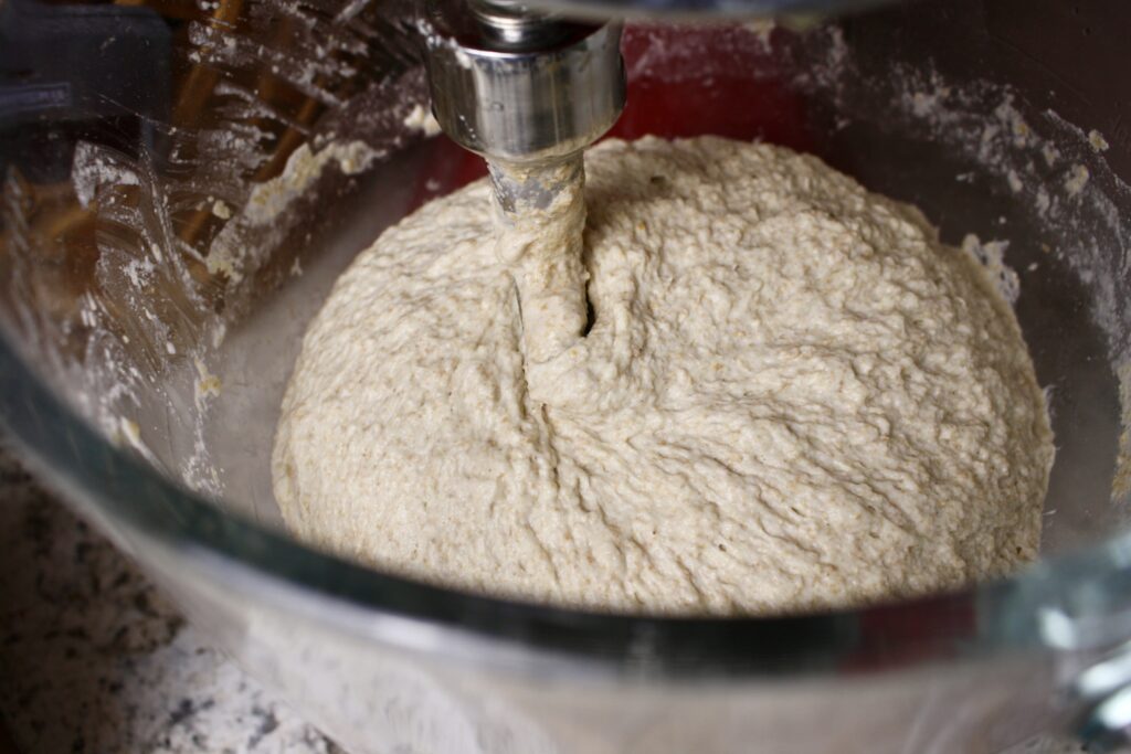 sourdough dough in a stand mixer