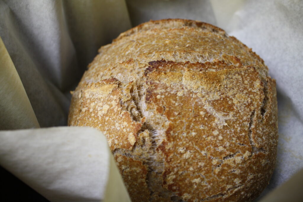 freshly baked boule of sourdough