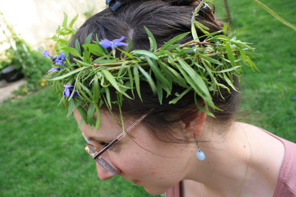 woman wearing flower crown