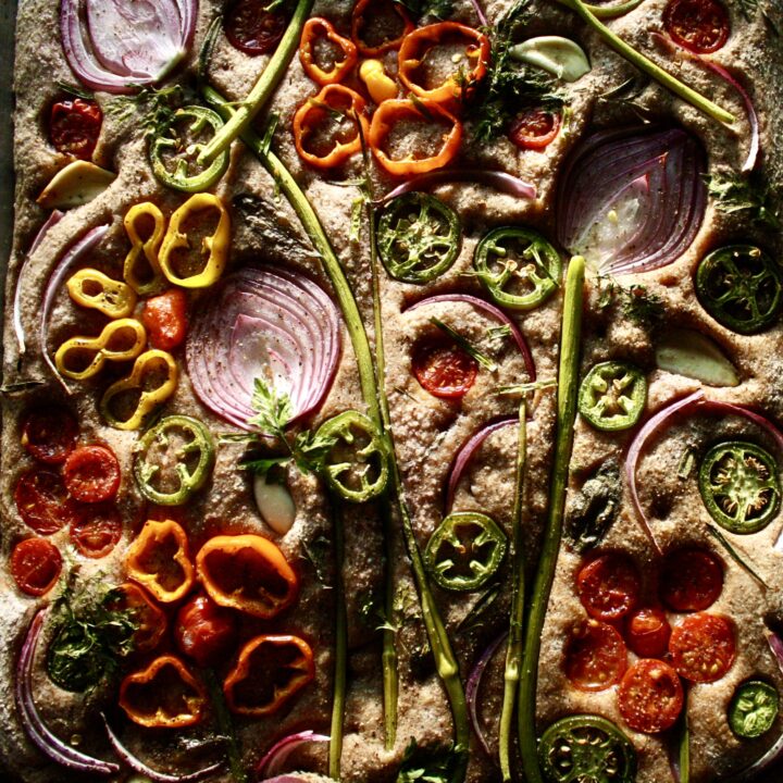 sourdough focaccia with vegetable flowers