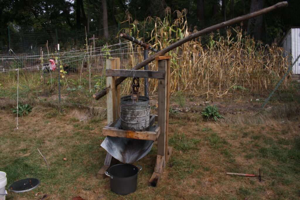 a homemade apple press