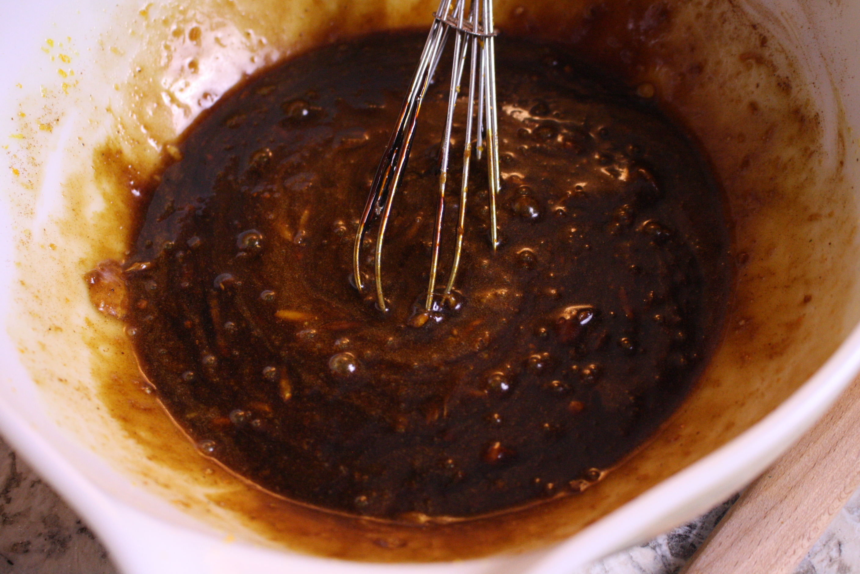 bowl of wet ingredients for gingerbread