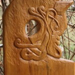 carved wooden Norse dragonhead art