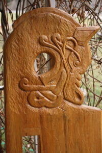 carved wooden Norse dragonhead art