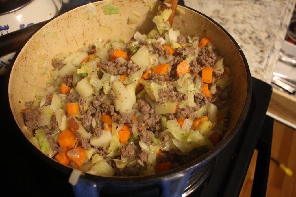 pasty filling in a dutch oven