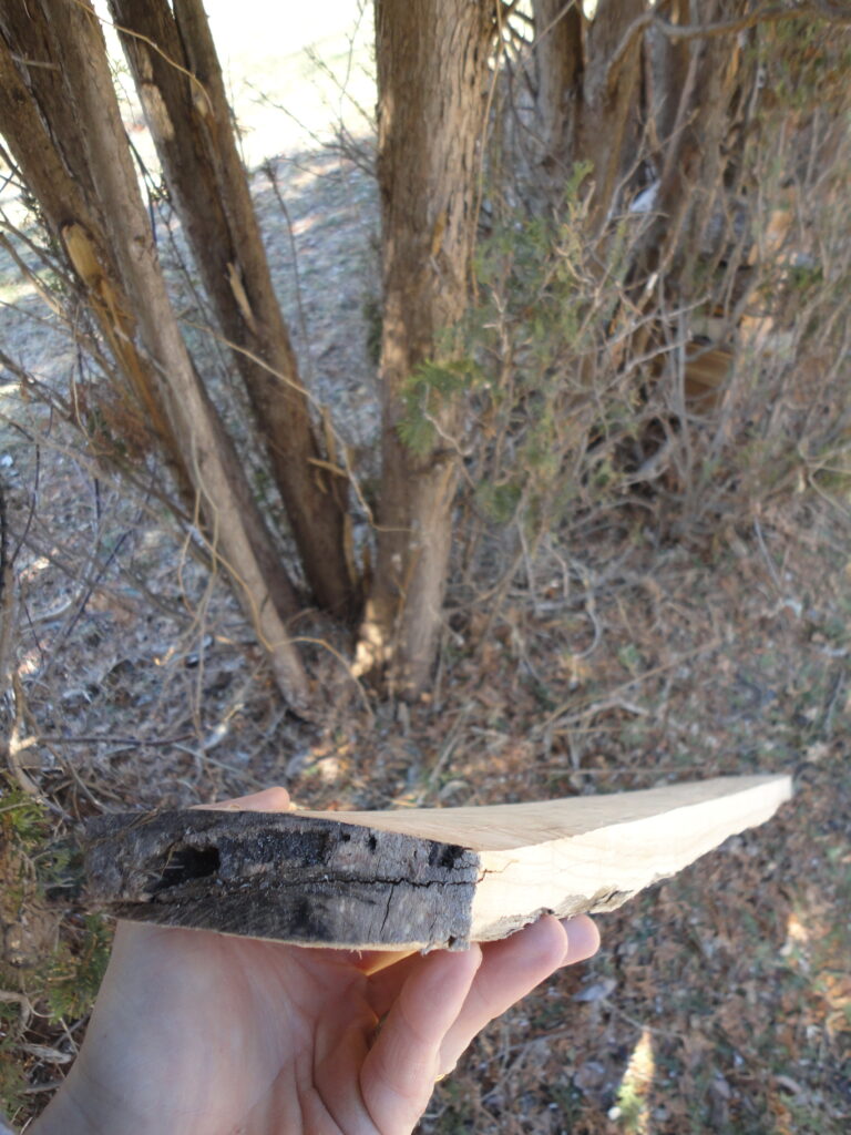 a hand holding a plank that will be used to make a ski